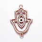 Brass Micro Pave Cubic Zirconia Links, Long-Lasting Plated, Lead Free & Cadmium Free, Hamsa Hand with Eye