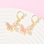 Серьги-кольца с бабочками из латуни с микропаве из прозрачных кубических цирконий, с эмалью, стойки покрытие, без кадмия и без свинца, долговечный, золотые