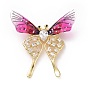 Resin Butterfly Lapel Pin with Clear Cubic Zirconia, Real 18K Gold Plated Brass Badge with Loop for Jewelry Pendant, Cadmium Free & Lead Free