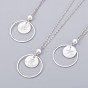 Brass Pendant Necklaces, with Shell Beads and Iron Findings, Flat Round