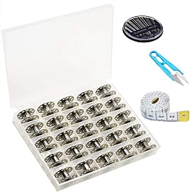 Sewing Tool Sets, Including 25Pcs Iron Spools Thread Bobbins with Plastic Box, Tape Measure, Iron Sewing Needles, Scissors