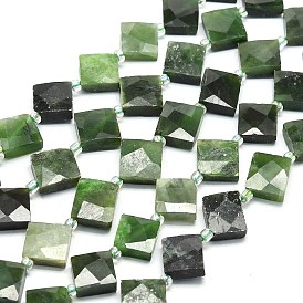 Natural Jade Beads Strands, Faceted, Rhombus, with Seed Beads
