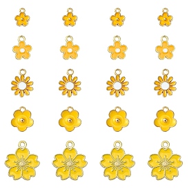 20Pcs 5 Style Alloy Enamel Pendants, Flower, Light Gold