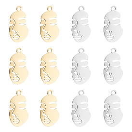 Unicraftale 12Pcs 2 Colors 304 Stainless Steel Pendants, Abstract Face