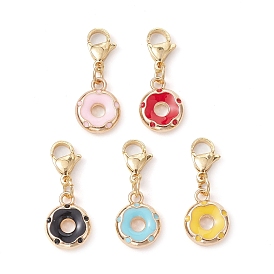 Donut Alloy Enamel Pendant Decorations, Stainless Steel Lobster Claw Clasps Charm for Bag Key Chain Ornaments