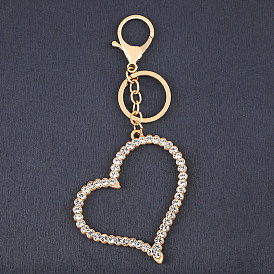 Yiwu Small Commodity Metal Keychain Inlaid Rhinestone Love Heart Shaped Car Keychain Female Bag Pendant kca10