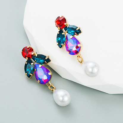 Sparkling Rhinestone Alloy Earrings with Pearl Drops for Women's Fashion Statement Jewelry