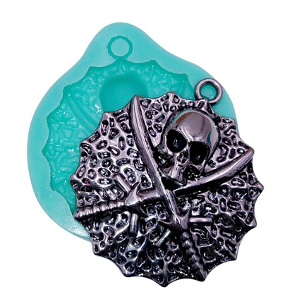 Flat Round with Skull & Sword Pendant Food Grade Silicone Molds, Resin Casting Molds, for UV Resin, Epoxy Resin Jewelry Making