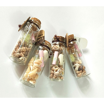 Glass Wishing Bottles, with Shell, Noctilucent powder and Wishing Paper Inside, 77x27mm