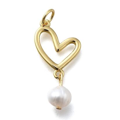 Латунные подвески, сердце, стойки покрытие, долговечный, с натуральной жемчужиной, без кадмия и без свинца, с целью перехода в кольце