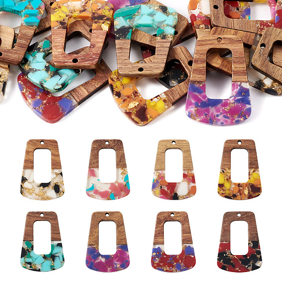 16 шт 8 цвета прозрачные подвески из смолы и ореха, золотой фольгой, трапециевидные подвески