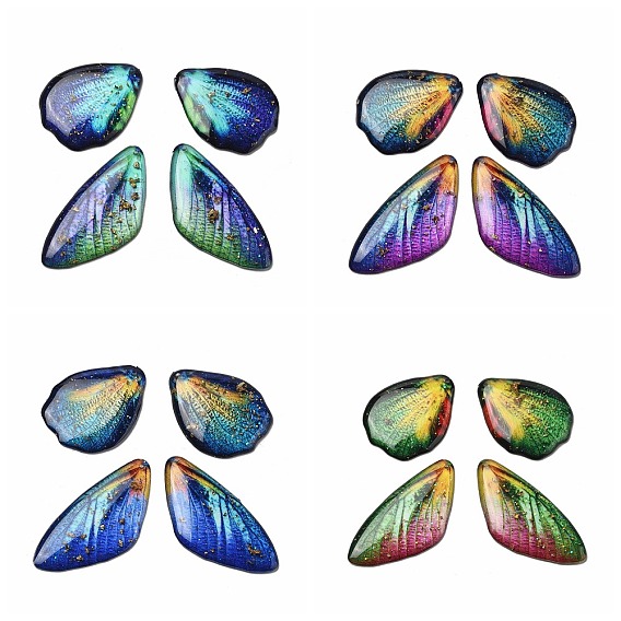 4шт. подвески в виде крыльев бабочки из прозрачной эпоксидной смолы, с золотой фольгой и блестками