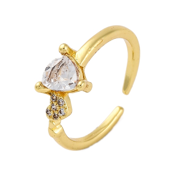 Кольца-манжеты для пальцев с покрытием из латуни с микропаве из прозрачного кубического циркония для женщин, долговечный, сердце