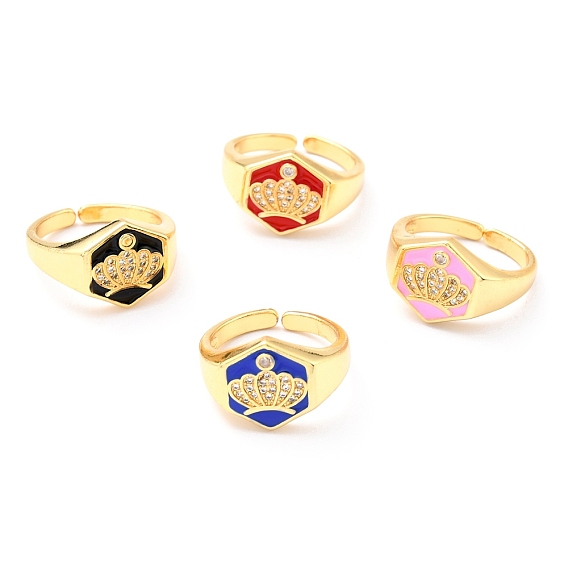 Регулируемые кольца из натуральной латунной эмали с золотым покрытием, с четким кубического циркония, шестиугольник с короной