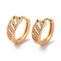 Brass Hoop Earrings with Rhinestone, Hollow Rectangle