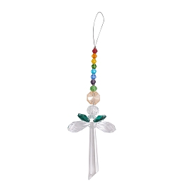 Chakra Theme K9 Crystal Glass Big Pendant Decorations, Hanging Sun Catchers, Creative Angels, with Velvet Pouches
