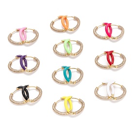 Серьги-кольца из латуни с микропаве из прозрачного кубического циркония, с эмалью, сердце, реальный 18 k позолоченный