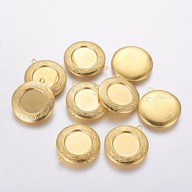 Brass Locket Pendants, Flat Round, Nickel Free