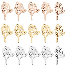 Unicraftale 18Pcs 3 Colors Valentine's Day Theme, 201 Stainless Steel Pendants, Flower/Rose