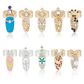 10 шт. 10 стили женские кольца для ногтей из сплава, с акриловыми стразами, кольцо для ногтей, украшение для ногтей, шарм, бантик, украшение для пальца