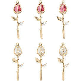 6 шт 2 цвета кулоны из латуни, микропаве, циркония, цветок розы, реальный 18 k позолоченный