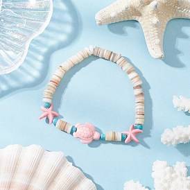 Браслеты из синтетической бирюзы и натуральных пресноводных ракушек для женщин, морская черепаха и морская звезда