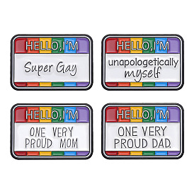 Pride Rainbow & Word Hello I'm Enamel Pins, Alloy Brooches for Backpack Clothes