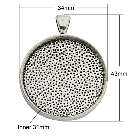 Alloy Pendant Cabochon Settings, Plain Edge Bezel Cups, Lead Free & Cadmium Free & Nickel Free, Flat Round
