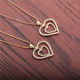 Punk Hip-hop Style Heart-shaped Couple Sweater Chain Necklace with Micro-inlaid Zircon, European and American Jewelry