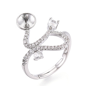 Изогнутая форма латунный микропаве прозрачный кубический цирконий регулируемые настройки кольца, за половину пробурено бисера