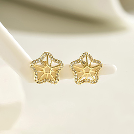 Exquisite Sweet French Style Brass Clear Cubic Zirconia Stud Earrings for Daily Gift