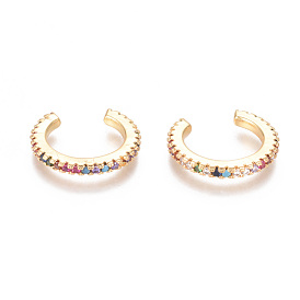 Golden Plated Brass Micro Pave Cubic Zirconia Cuff Earrings, Long-Lasting Plated