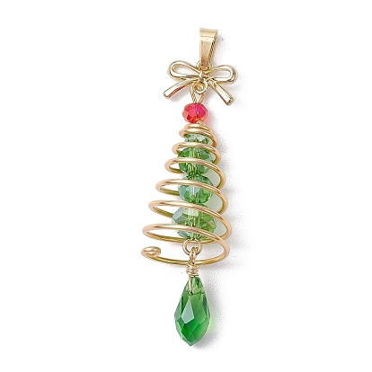 Подвески из медного армированного стекла на рождественскую тематику, с латунным бантом, рождественская елка