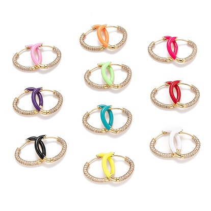 Серьги-кольца из латуни с микропаве из прозрачного кубического циркония, с эмалью, сердце, реальный 18 k позолоченный