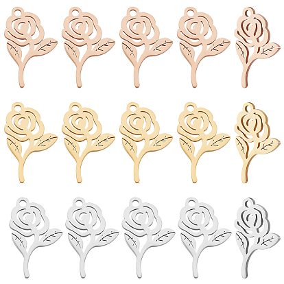 18pcs 3 Farben Valentinstagthema, 201 Edelstahl Anhänger, Blume / Rose
