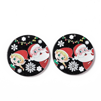 Christmas Printed Acrylic Pendants, Flat Round