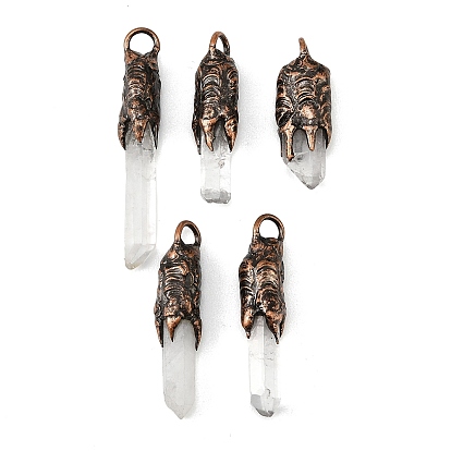 Подвески из натуральных кристаллов кварца, Кулоны в виде самородков горного хрусталя с латунными застежками-крабиками