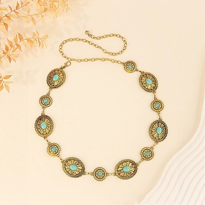 Цепочки для талии и живота из сплава с овальным цветком и окрашенной синтетической бирюзой для женщин