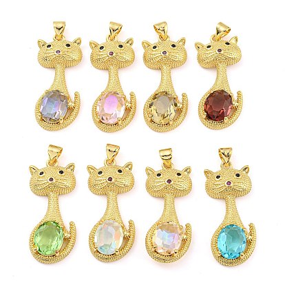 Placage de crémaillère en laiton micro pavé pendentifs en zircone cubique claire, avec la glace, plaqué longue durée, sans cadmium et sans plomb, réel 18 k plaqué or, charmes en forme de chat