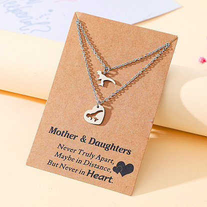 Stainless Steel Dinosaur Heart Pendant Necklace for Mother's Day