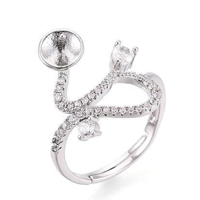 Изогнутая форма латунный микропаве прозрачный кубический цирконий регулируемые настройки кольца, за половину пробурено бисера