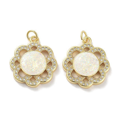 Messing micro pave klare zirkonia anhänger, cadmiumfrei und bleifrei, mit synthetischem Opal und Biegeringen, echt 18 k vergoldet, Blume Reize