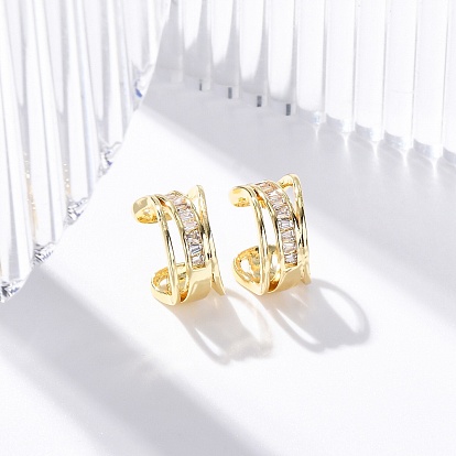 Серьги-манжеты из латуни с микропаве из прозрачного кубического циркония, без свинца и без кадмия, многослойный