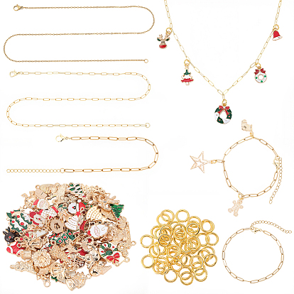 Рождественская тематика своими руками 304 наборы для изготовления браслетов/ожерельев из нержавеющей стали, включая изготовление латунных цепей и ожерелий, сплав эмали прелести, Перейти латунные