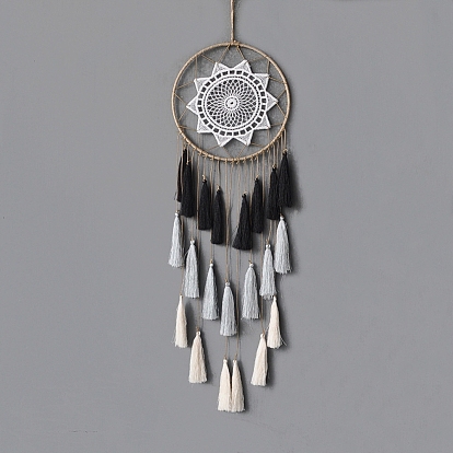 Iron Bohemian Woven Web/Net with Feather Pendant Decorations, with Tassel for Home Bedroom Hanging Decorations