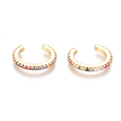 Golden Plated Brass Micro Pave Cubic Zirconia Cuff Earrings, Long-Lasting Plated