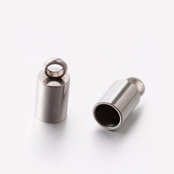 201 концы из нержавеющей стали шнур, Торцевые крышки, трубка, 8.5x4 мм, отверстие : 2 мм, 3 мм внутренним диаметром