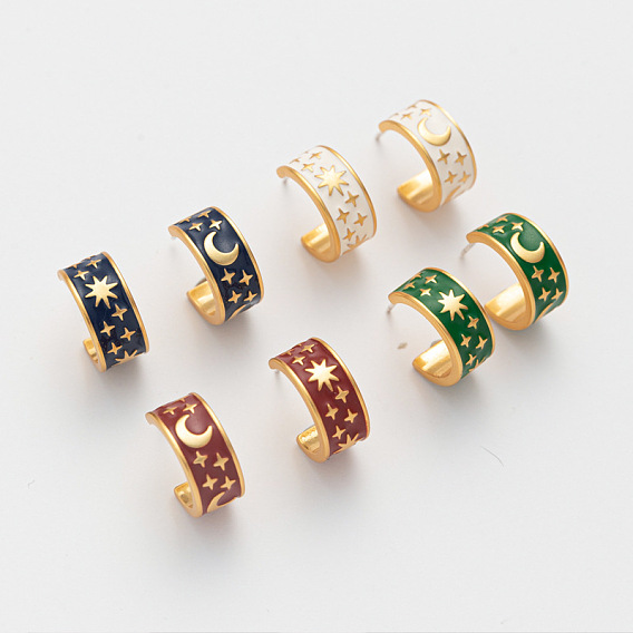 Серьги-гвоздики с эмалевыми лунами и звездами, серьги-кольца из позолоченной латуни с 925 булавками из стерлингового серебра для женщин