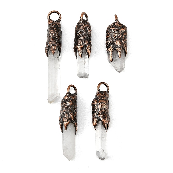 Подвески из натуральных кристаллов кварца, Кулоны в виде самородков горного хрусталя с латунными застежками-крабиками