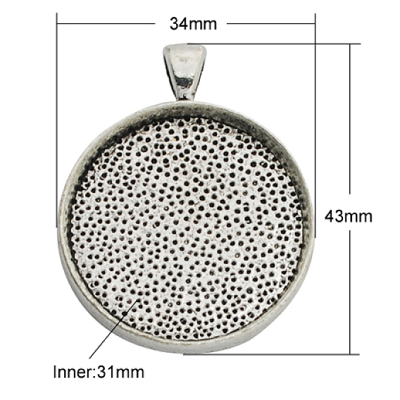 Alloy Pendant Cabochon Settings, Plain Edge Bezel Cups, Lead Free & Cadmium Free & Nickel Free, Flat Round